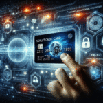 A secure and modern credit card being used safely in a digital financial environment.